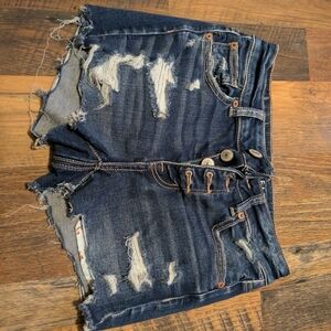 American Eagle Outfitters Dark Blue Distressed Jean Shorts